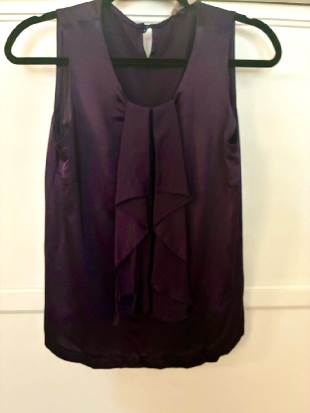 Jigsaw Silk Satin Sleeveless Purple Ruffle Front Women's Top Blouse Work Size 4